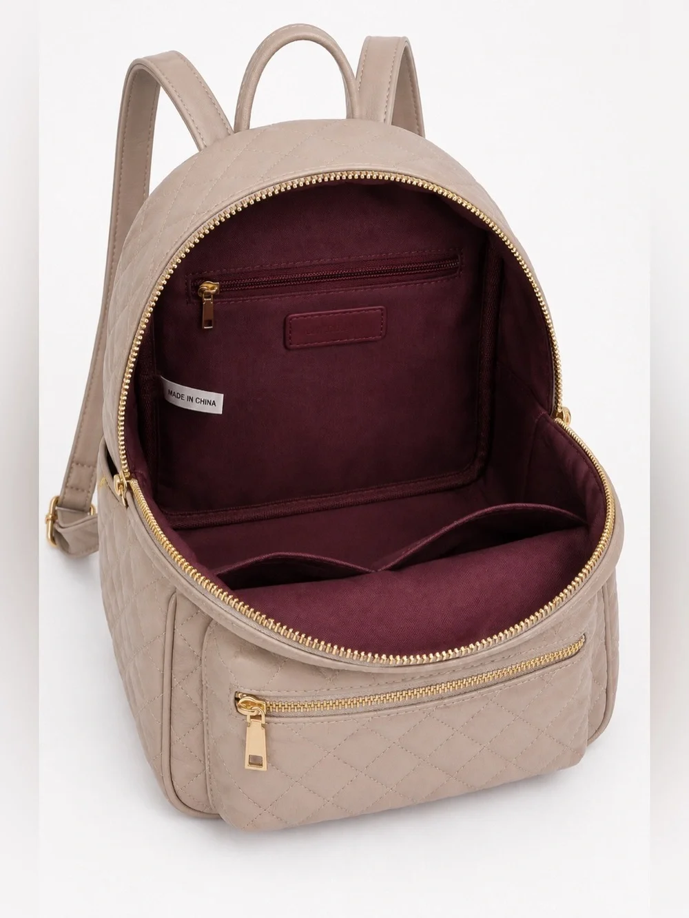 Taupe Quilted Vegan Leather Backpack Gold Hardware NWT